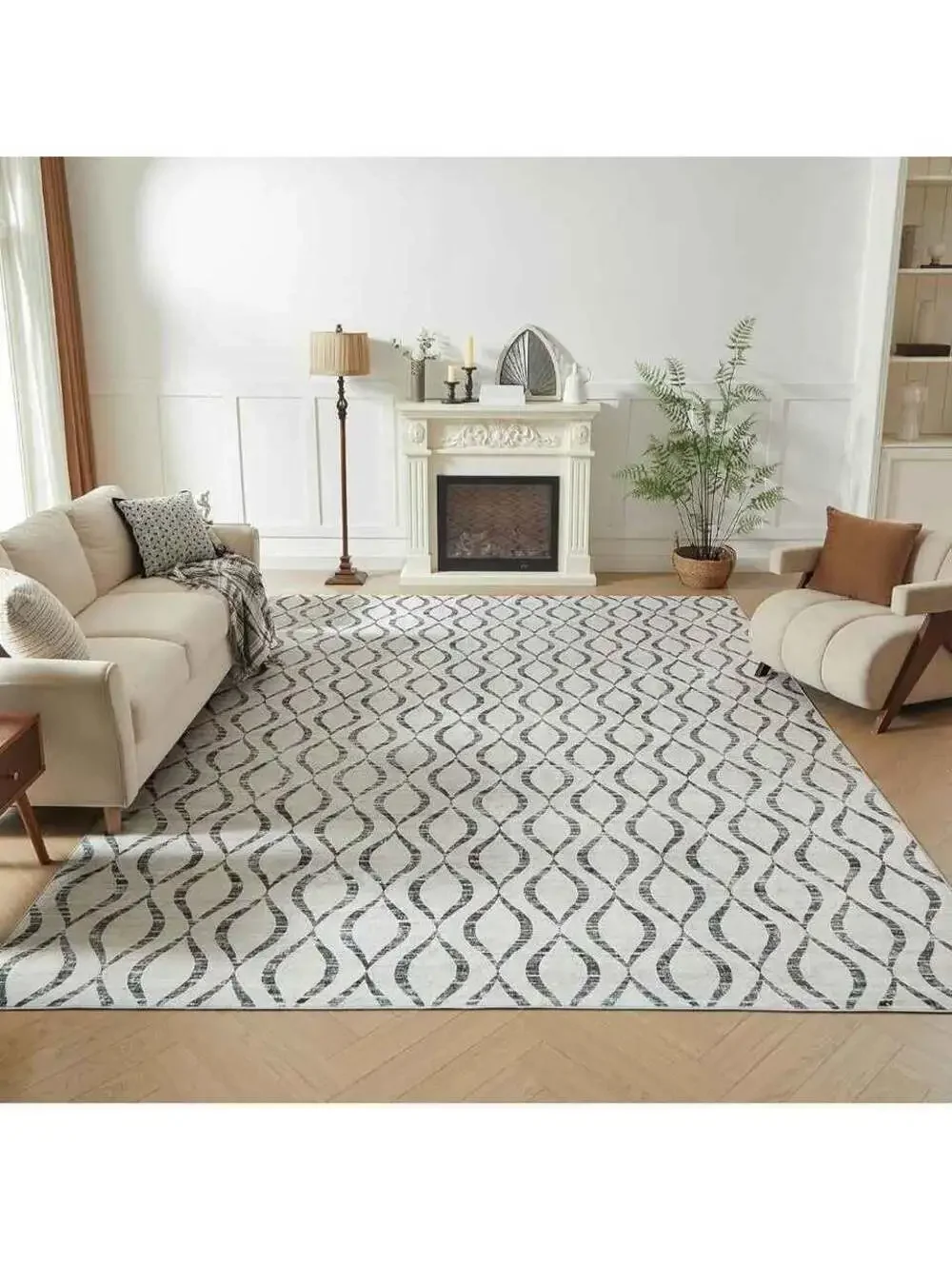 8x10 Area Rugs for Bedroom: Washable Non-Slip Soft Geometric Boho Low Pile thin